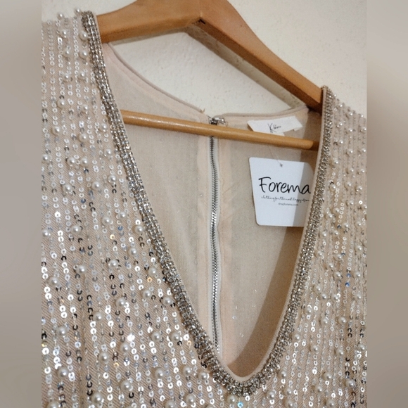 Klesis Elegant Pearl-Embellished Cream Dress - Picture 6 of 13